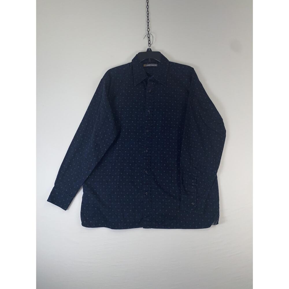 John Henry Shirt Mens XL Blue Polka Dot Long Sleeve Button Up Business Casual